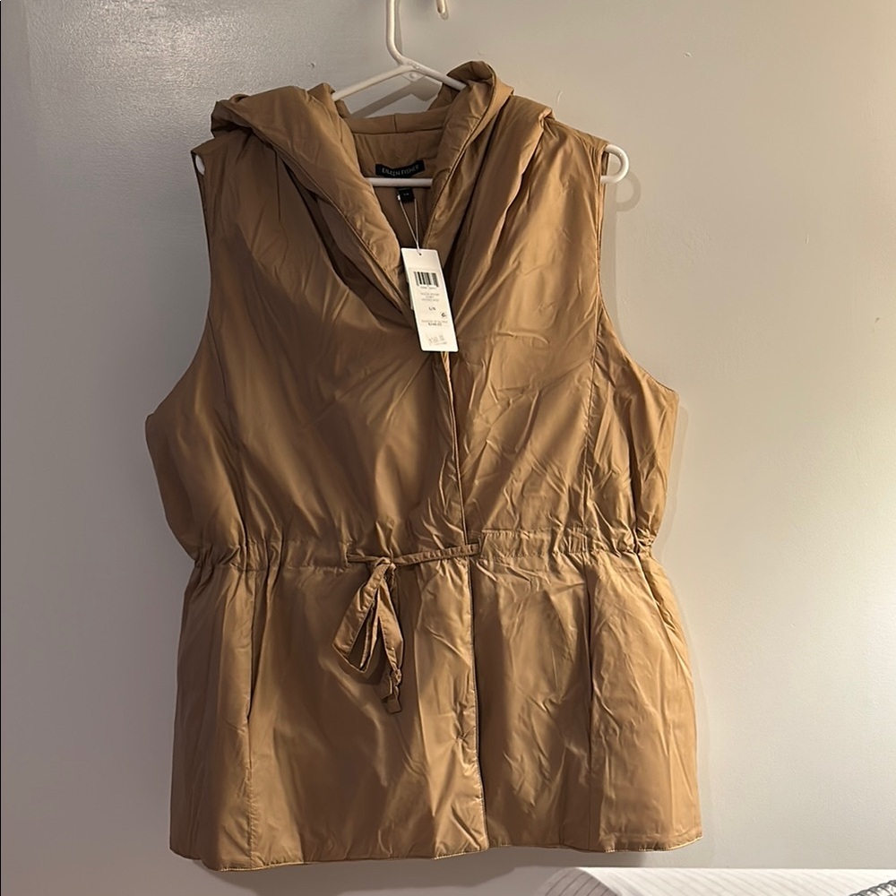 Women's Tan Hooded Vest Eileen Fisher